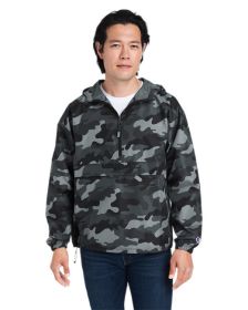 Adult Packable Anorak 1/4 Zip Jacket - BLACK - S (Color: CONCRETE CAMO, size: S)