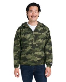 Adult Packable Anorak 1/4 Zip Jacket - BLACK - S (Color: OLIVE GRN CAMO, size: 2XL)